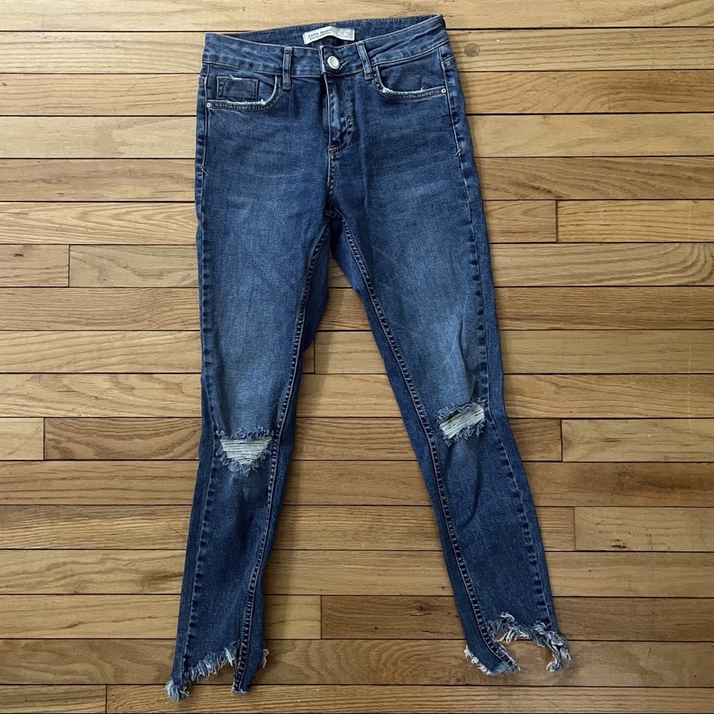 Zara Distressed Cropped Skinny Jeans